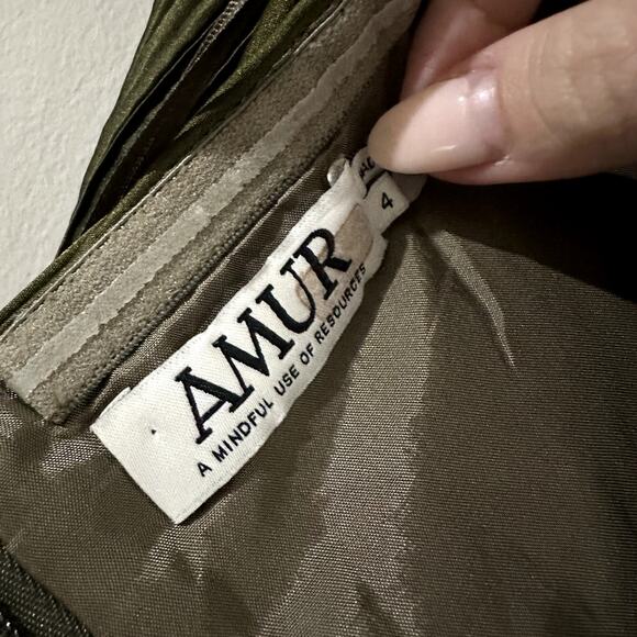 AMUR Belle Strapless Pleated Maxi Dress Formal Gown Olive Green - Picture 5 of 5